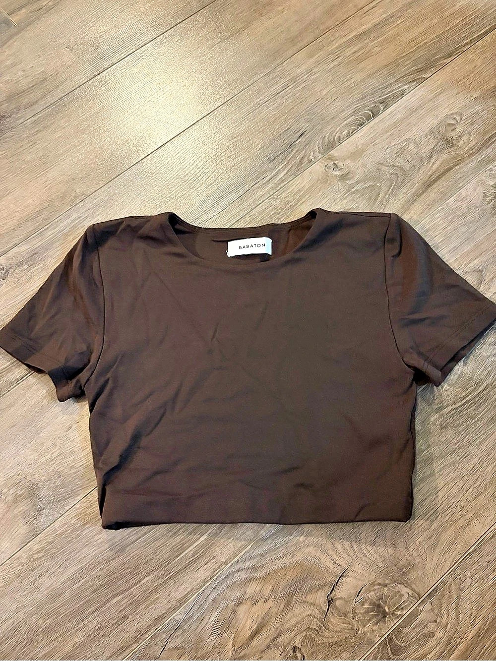 Aritzia (Babaton) Contour Crew Cropped T-Shirt Brown
